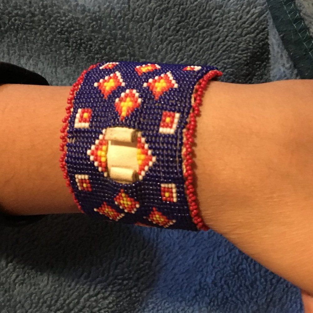 Blue-Red-White-Yellow  SIOUX Beaded Watchband Bracelet Unisex